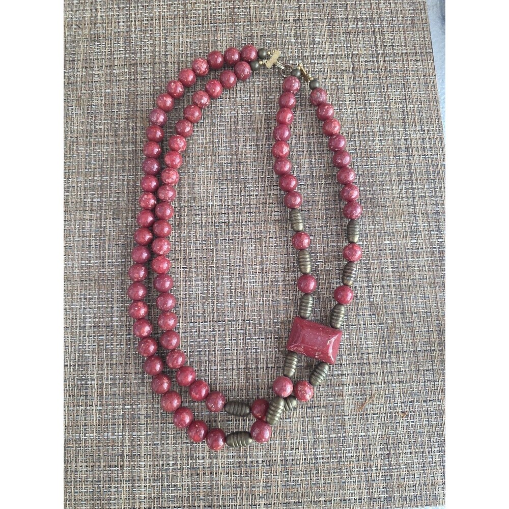 Natural Thulite Gem 1/2" Stones Faceted Rondelle Beads Necklace 22"